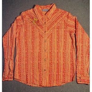 WRANGLER BLUES button down WOMENS‎ TOP MEDIUM embroidered flowers LONG SLEEVE